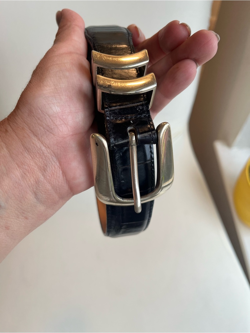 Brighton Black Croc-Embossed Leather Belt with Silver Buckle size 36